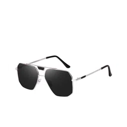 LEGEND EYEWEAR Unisex Black Lens & Silver-Toned Aviator Sunglasses-image-9