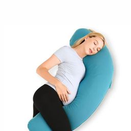 Pum Pum Turquoise Blue & Grey J shape Fibre Filled Faux Velvet Ultra Soft Maternity Pillow-1