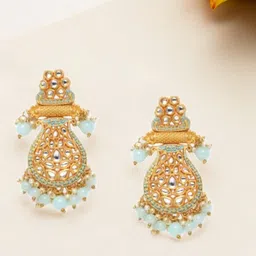 Anouk Green Gold-Plated Kundan Studded Contemporary Shaped Drop Earrings-31