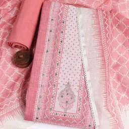 Meena Bazaar Floral Embroidered Mirror Work Linen Unstitched Dress Material-image-29