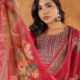 Janasya Women Ethnic Motifs Embroidered Regular Gotta Patti Chanderi Silk Kurta with Trousers & With Dupatta-image-49