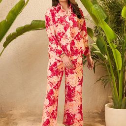 IMANA Floral Printed Pure Cotton Shirt Collared Shirt With Trousers Co-Ords-image-44