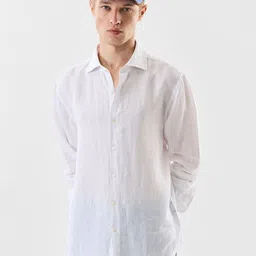 Snitch Men Solid Spread Collar Linen Formal Shirt-image-40
