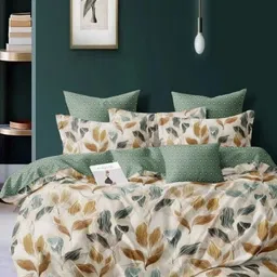 Myntra Elegant Homes Cream-Coloured & Green 350 TC King Bedsheet with 2 Pillow Covers-image-32