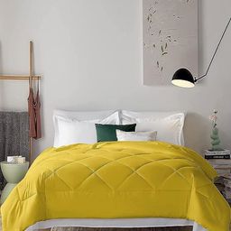 JP SHINE Yellow Checked Heavy Winter Microfiber 210 GSM Reversible Double Bed Comforter-image-82