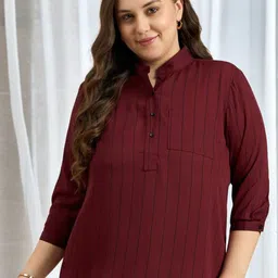 ANJIR Print Mandarin Collar Cuffed Sleeves Shirt Style Top-image-8