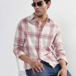SHOWOFF Tartan Checked Spread Collar Long Sleeves Slim Fit Casual Cotton Shirt-image-37