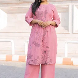 CRENOL THREADS Women Floral Printed Cotton Kurta with Palazzo-image-7
