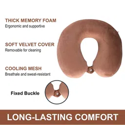 aura Kuber Industries Brown Memory Foam Filled Polyester Ultra Soft Travel Pillow image 4