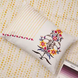 Ratan Cart Pink & Yellow Floral Embroidered Rectangle Cushion Covers-55