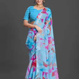 NIRMAL CREATION Abstract Printed Zari Saree image 1