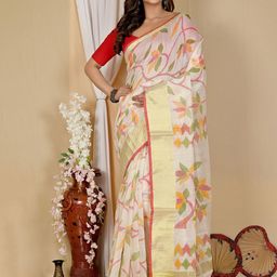 PuJoy Woven Design Zari Taant Saree-image-90