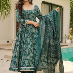Wedani Floral Printed Square Neck Anarkali Kurta With Palazzos & Dupatta-picture-15