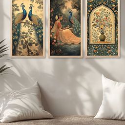 Kotart Brown & Green 3 Pieces Birds and Animals Wooden Wall Paintings-11