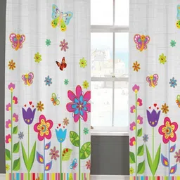 BELLA TRUE White & Pink 2 Pieces Floral Room Darkening Door Curtains-13
