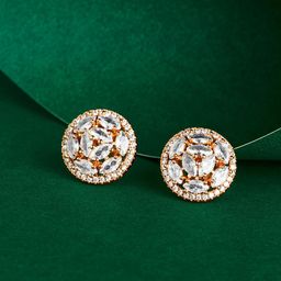 TEEJH Rose Gold-Plated Cubic Zirconia-Studded Contemporary Drop Earrings-13