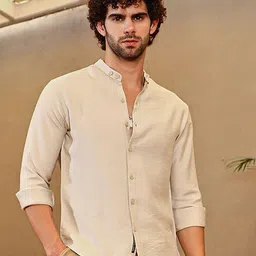 Campus Sutra Men Classic Fit Band Collar Solid Casual Shirt-image-53