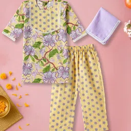 Desi Soota Girls Floral Printed Regular Pure Cotton Kurti with Pyjamas & With Dupatta-picture-33