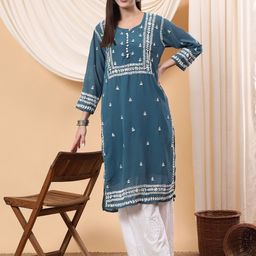 Poshak Chikan Studio Women Ethnic Motifs Embroidered Chikankari Kurta-image-87