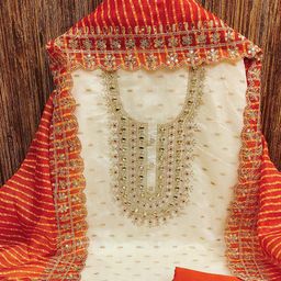 HERE&NOW Floral Embroidered Chanderi Silk Unstitched Dress Material-image-37