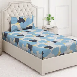 Arrabi Blue & Navy Blue Floral Printed 350 TC Single Bedsheet Set 2.15 m x 1.5 m-image-86