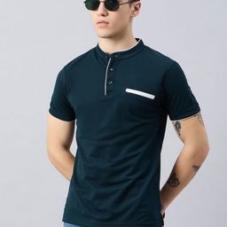 Zigo Band Collar Short Sleeves Casual T-shirt-image-48