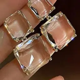 styledose Elegant Sterling Silver Cubic Zirconia Studded Square Drop Earrings image 4
