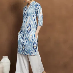 Melange by Lifestyle Women Abstract Printed Mandarin Collar Straight Kurta-image-98
