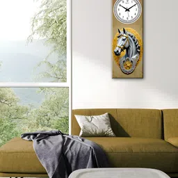 OLIVE TREE Brown & Grey Horse Printed Wooden Contemporary Rectangle Shaped Wall Clock-18