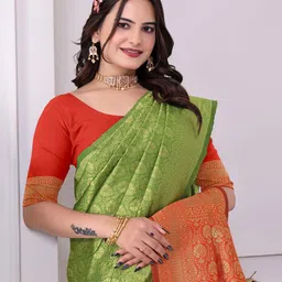 HERE&NOW Woven Design Zari Silk Blend Banarasi Saree-13