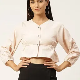 VYMO Women Puff Sleeve Crop Shirt Style top-image-2