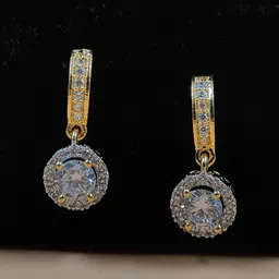 JYONA Gold-Plated American Diamond Studded Circular Shaped Drop Earrings-image-9