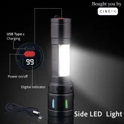 Multi-Function LED Flashlight Telescopic Zoom Anti-Slip Design Front Side Light Torch-27