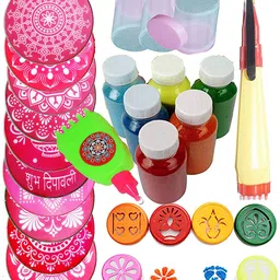 oramsa kit of 1 Patta Pen+3 Filler+ 1 Rangoli Pen+6 Stamp + 6 Bottle Color+10pc Jali 8" Rangoli Stencil-picture-28