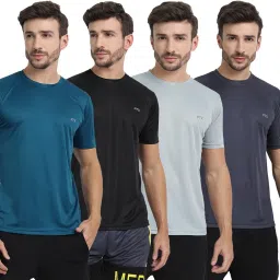 Pack of 4 Men Solid Round Neck Polyester Silver, Blue, Black, Grey T-Shirt-image-45