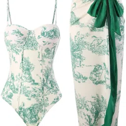 Geometric Print Women Green Swimsuit-image-63