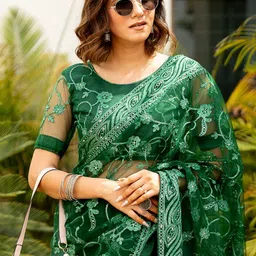 Subham Floral Beads and Stones Net Saree image 5