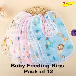 Waterproof Feeding Bibs with Snap Button Closure Printed Pack of 12- Multicolor-1
