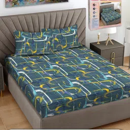 FABINALIV Teal & Yellow Floral 300 TC King Bedsheet with 2 Pillow Covers-image-24