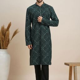 House of Pataudi Ethnic Motifs Embroidered Mandarin Collar Straight Kurta-picture-17