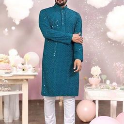 Atly Men Embroidered Regular Sequinned Kurta with Pyjamas-10