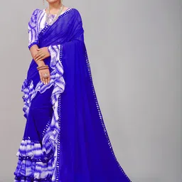 limtd Colourblocked Pure Georgette Block Print Saree-picture-25