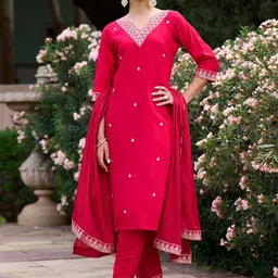 KALINI Women Ethnic Motifs Embroidered Kurta with Churidar & Dupatta-picture-22