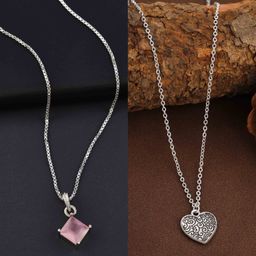 Boghra Sales Women Set Of 2 Silver-Plated Sterling Silver American Diamond Chain-8