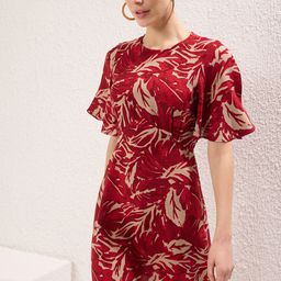 Trendyol Tropical Print Flared Sleeve A-Line Dress-image-61
