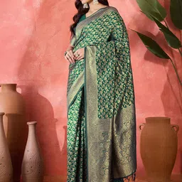MANVAA Embellished Zari Silk Blend Banarasi Saree-image-3