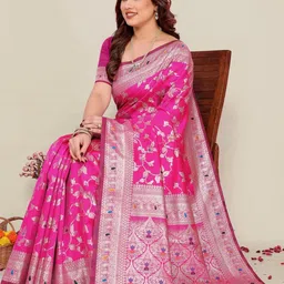 Moda Rapido Ethnic Motifs Woven Design Zari Saree with Blouse Piece-picture-24
