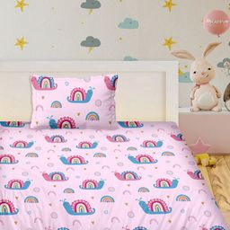 Myntra Elegant Homes Pink & Blue Ethnic Motifs 210 TC Single Bedsheet with 1 Pillow Covers-image-44