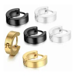 Teeragaj Unisex Set Of 3 Stainless Steel Circular Shaped Hoop Earrings-picture-20