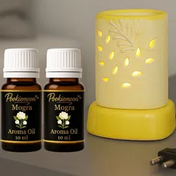 POOKIEMOON Yellow Ceramic Electric Aroma Diffuser With 2 Jasmine Oil -10ml Each-picture-19